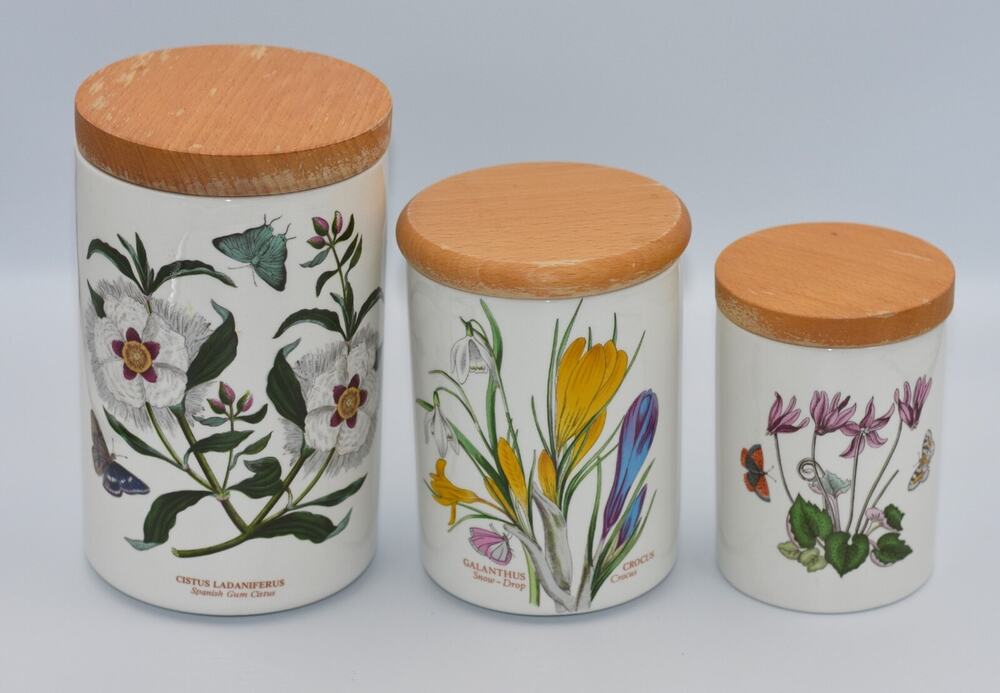 7" 5" 4" - 3pc Set Storage Jar & Lid Canister Botanic Garden by PORTMEIRION